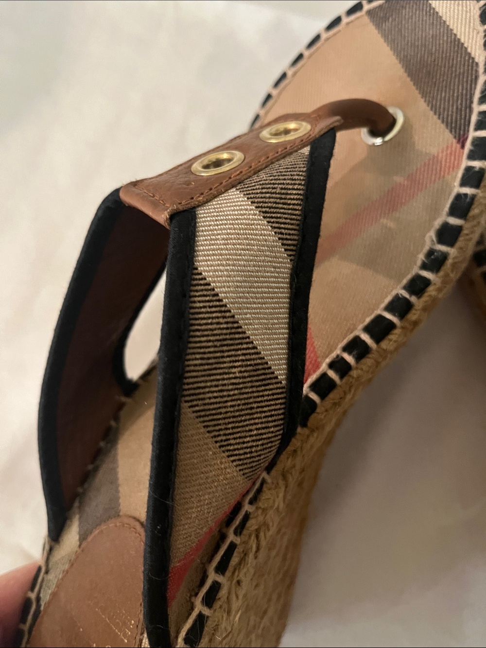 Burberry Tan and Brown Check Espadrille Thong/Wedge Sandals - Picture 9 of 9
